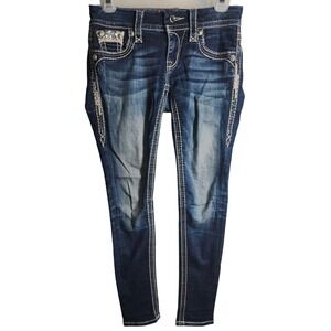 Rock Revival Jasna Ankle Skinny Jeans Embellished Rhinestone Sequins‎ Size 24x27